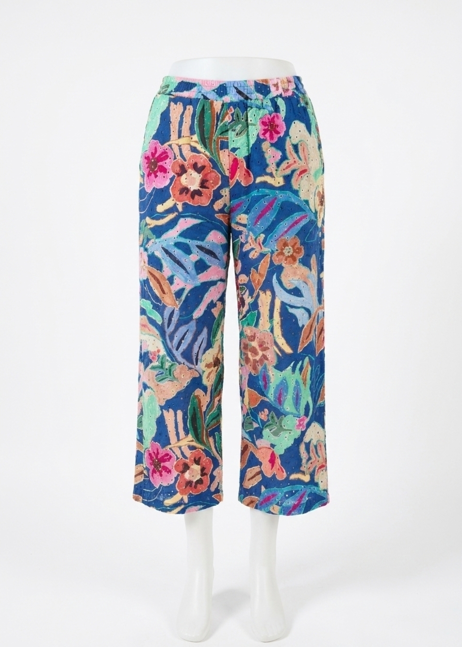NEW FDJ emmy eyelet pull-on crop wide leg pant in pop camo floral